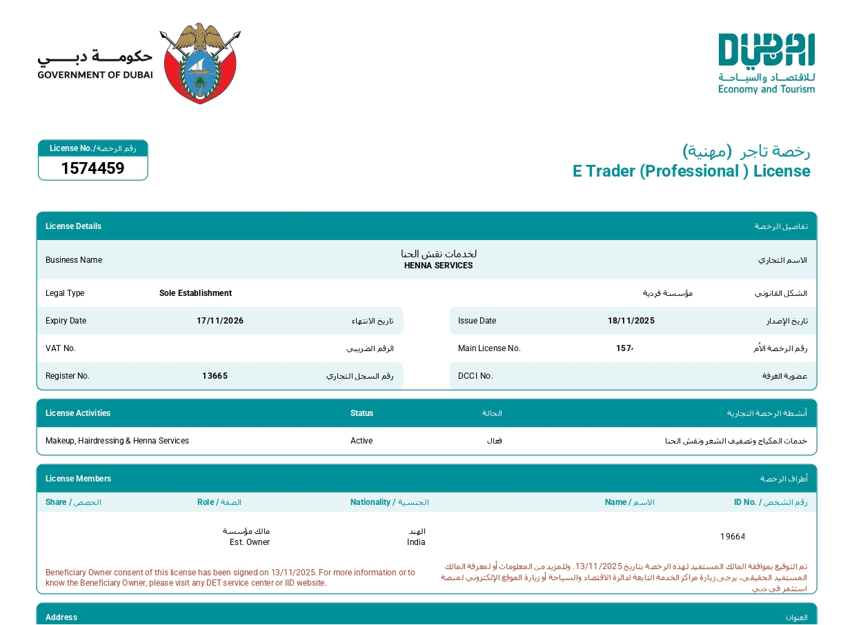 Mainland license sample